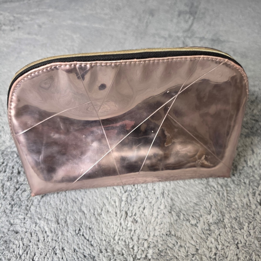 YSL Beaute Womens OS Cosmetic Bag Rose Gold Metallic Geometric Dome Pouch